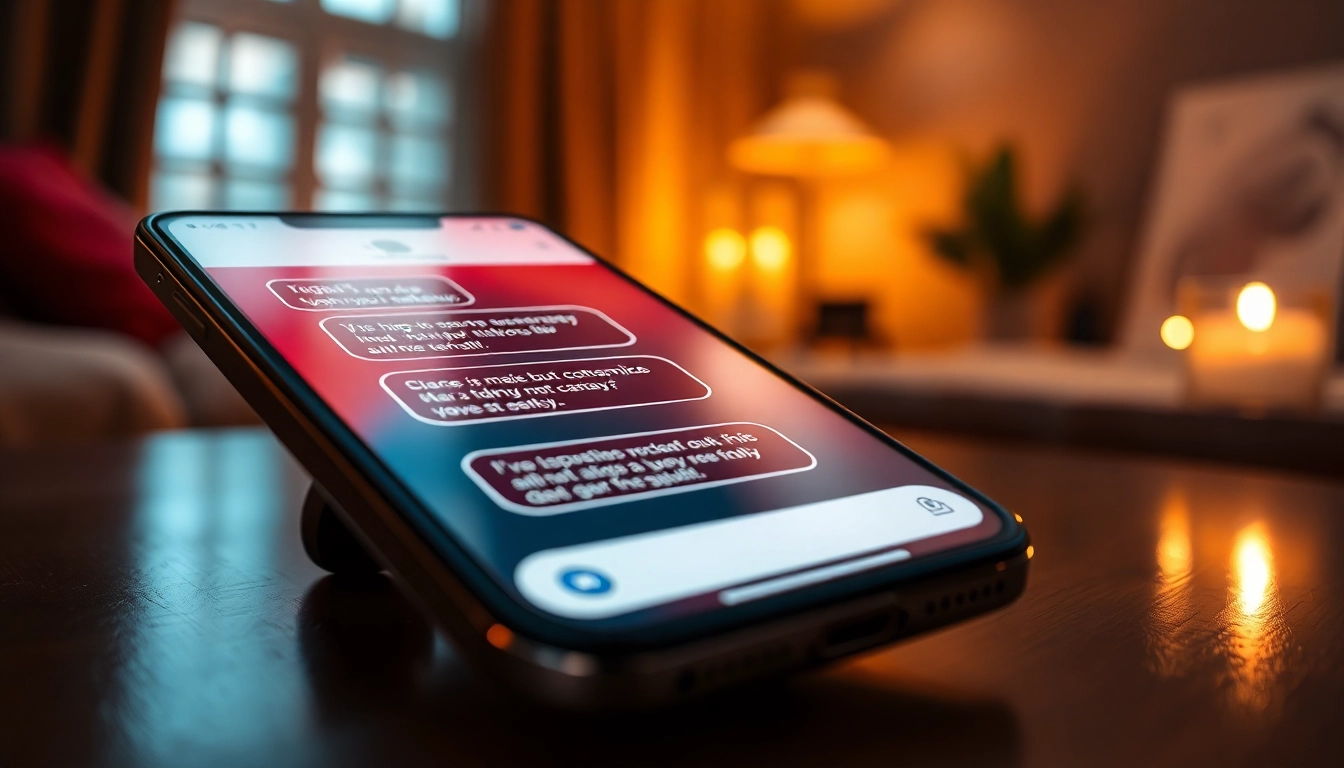 Close-up of a smartphone displaying a seductive AI chat interface with a detailed digital character.