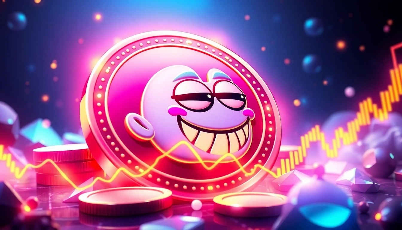 Pepe Meme Coin Price chart showing growth with vibrant crypto tokens and digital graphics for